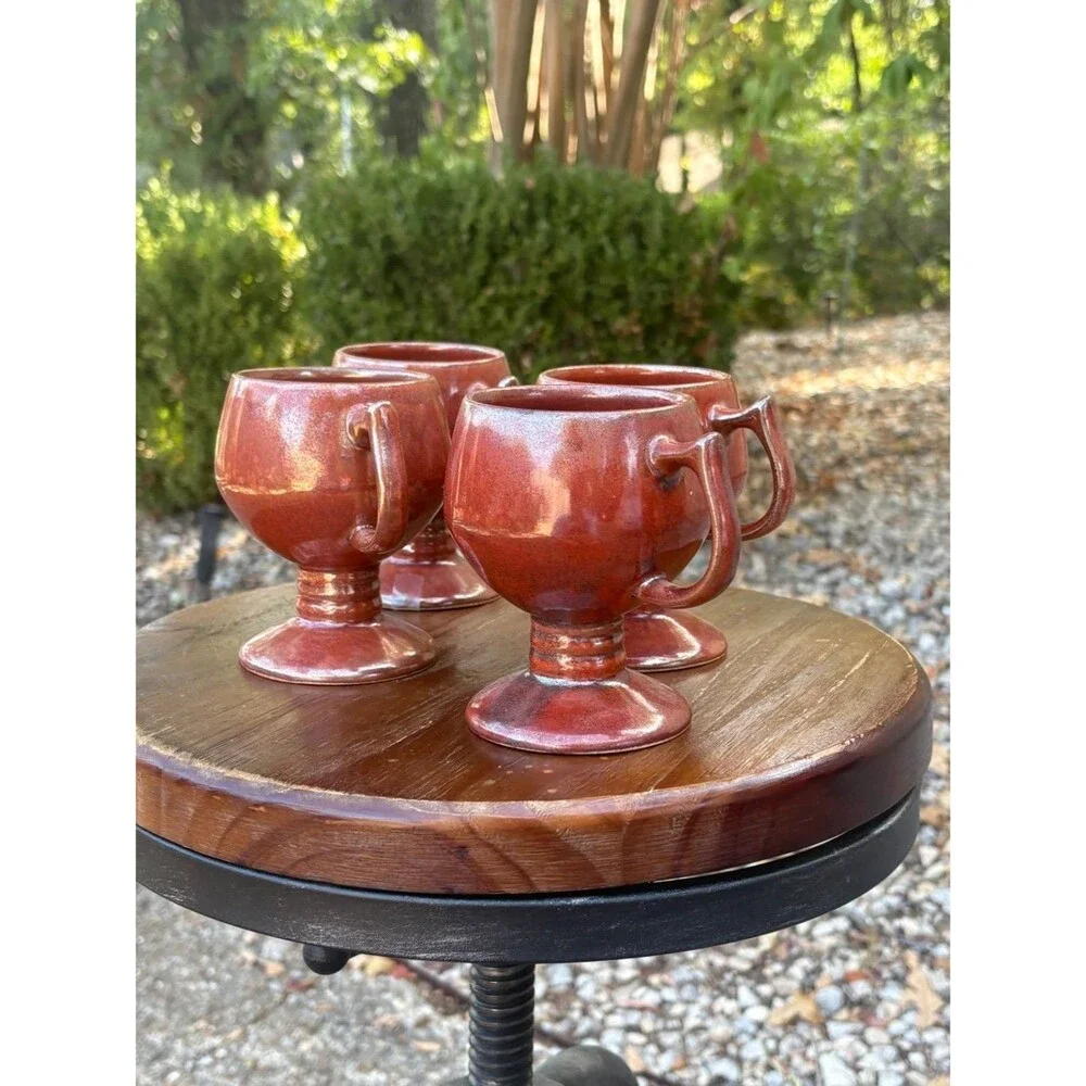 Vintage Diner Stoneware Mugs Iridescent Brown Glaze, 1970s Earth Tone Set of 4